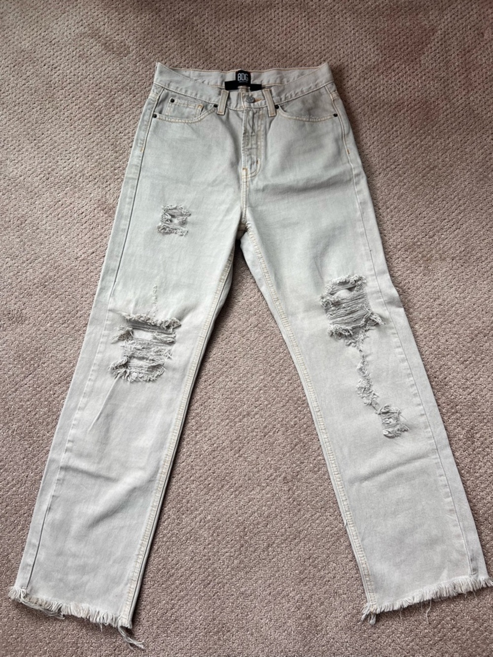 BDG Light Tan Distressed Straight-Leg Jeans